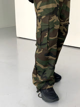 ポッケルヒップカモミリタリーバンディングワイドカーゴパンツ/ Pockel Hip Camo Military Banding Wide Cargo Pants