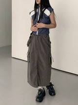 スポーツセミクロップベストジップアップ/Slon  Sporty Color Semi-Crop Short-Sleeved Vest Zip-Up