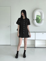 ウェディーンデニムステッチシャツ半袖ミニワンピース / Wadeen Denim Stitch Shirt Short Sleeve Mini One Piece
