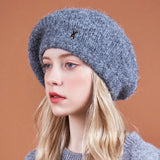 Stud Logo Wool Knit Beret Darkgray