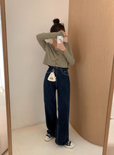 [Four-season item!] straight wide denim pants