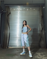 denim combi half pt - white