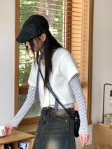 TL ストライプディープUネックロングTシャツ