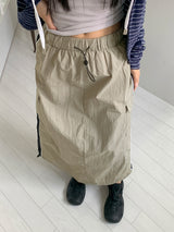 Rahel String Color Nylon Banding Pocket Cargo Long Skirt