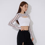 ラインブラックホールメッシュクロップTシャツ / TOP(9369) Line Black Hole Mesh Crop Tee