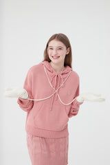 スモールチェリーショットニットフーディー／SMALL CHERRY SHORT KNIT HOODIE [PINK]