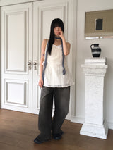[3WAY] Ziver Snap Button Black and Blue Washed Wide Denim Pants