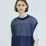 グラデーションパンチングニットベスト/gradation punching knit vest navy