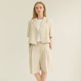 クロップアンバルハーフスリーブジャケット / Crop Unbal Half Sleeve Jacket (Ivory)