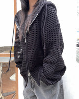 Hoshi mesh hooded knit zip-up
