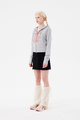 ウィッティバニースピリットグラフィッククロップフーディージップアップ / WITTY BUNNY SPLIT GRAPHIC CROP HOODIE ZIP UP [MELANGE GRAY]