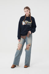 ウィティーバニーワーディングドロップスウェットシャツ／WITTY BUNNY WORDING DROP SWEATSHIRT [NAVY]