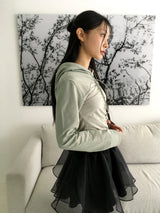 パッキングカラーマッチングシャーリングストラップフード付きTシャツ