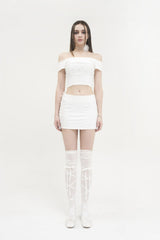 フラップメッシュリボンスカート / [Seow] Flap mesh ribbon sk, white