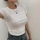 [3color/ body correction] レタリングエンボスシャーリングTシャツ