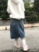 ミディアムブルーウォッシングカーゴミディスカート