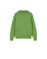 HALF ZIP UP PUNCHING RHOMBUS SWEATER YELLOW GREEN (6691447603318)