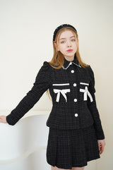 ツイードパールカチューシャ/tweed pearl hairband black