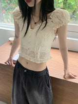 イルムパンチングクロップド半袖ブラウス