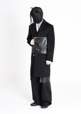 Leather Biker Paneled Wool Coat