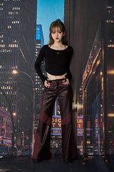 クラックレザーブーツカットパンツ / CRACK LEATHER BOOTS CUT PT (BURGUNDY)