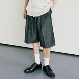 デニムワイドカーブフィット2タックバルミューダパンツ / DENIM WIDE CURVE FIT TWO TUCK BERMUDA PANTS BLACK