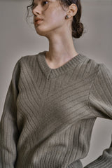 リブ Vニットトップス/RIBBED V-KNIT TOP_L.GREEN