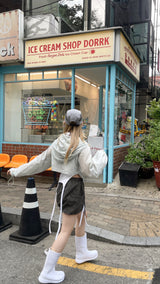 クロップドレインメッシュフードウィンドブレーカー