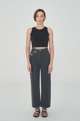 ボタンドストレートデニムジーンズ / BUTTONED STRAIGHT BLACK GRAY DENIM JEAN [6879]