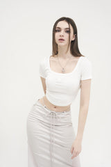 クロップドロゴTシャツ / [Seow] Croped logo T-shirts, white
