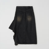 Denim Unbalanced Pleats Skirt