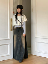 TL ストライプディープUネックロングTシャツ