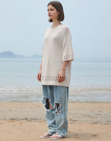 【OUTLET】オーバーサイズフィッシュネットディテールSSセーター IVORY