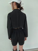 ステッチリネンクロップジャケット/Stitched Linen Crop Jacket (3color)