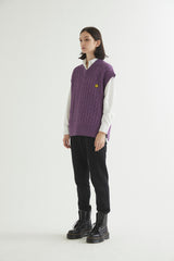 OVERSIZED CABLE KNIT VEST PURPLE MELANGE (6608600367222)