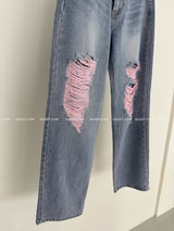 Pink Damage Wide Jeans