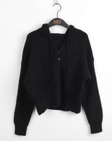 Laini button crop long sleeve hoodie knit cardigan