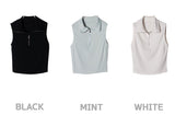 カラーハーフジップアップクロップタンクトップ/TOP(9354) Collar Half Zip Up Crop Nash