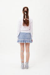 ウィッティバニースピリットグラフィッククロップフーディージップアップ / WITTY BUNNY SPLIT GRAPHIC CROP HOODIE ZIP UP [WHITE]