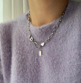 halo サージカルスティールハートロックドロップツーラインネックレス / halo Surgical Steel Heart Lock Drop Two-Line Necklace