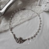 [VIVIZ Eunha, KISS OF LIFE Julie Necklace] Baroque Angel Pearl Choker Necklace - Silver Color