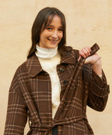 キャッシュウールブレンドローブコート/RCH cashwool blended robe coat check brown