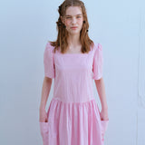 スクエアネックポケットドレス / SQUARE NECK POCKET DRESS, PINK