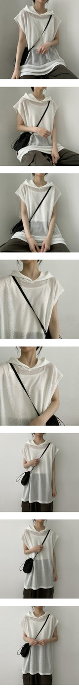バーギーリネンボキシーフードベスト / Burgy Linen Boxy Hood Vest