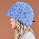 Fur Long Label Boucle Drop Bucket Hat Blue