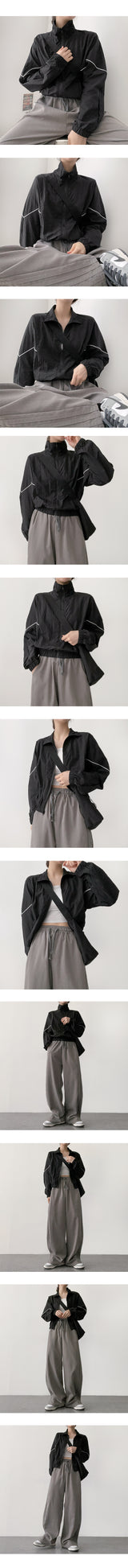 Lekping file nylon zip-up jumper