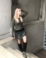 ビンテージレイヤードアンバランスカーゴデニムパンツスカート