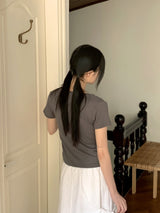 Picto layered shoulder split short sleeve T-shirt
