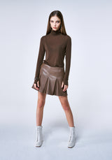 HAZELNUT GODET PLEATED VEGAN LEATHER SKIRT (6624194625654)