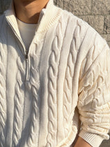 ローワーツイストセミジップアップニットウェア / Lower Twisted Semi-Zip-Up Knitwear (4 colors)